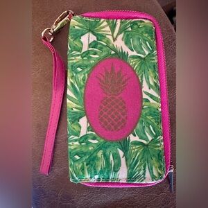 Tropical Green and Pink Pineapple Wristlet